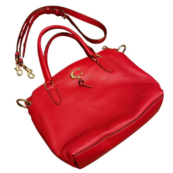 COACH REMI Pebbled Leather Three Compartments Satchel Top Handle Bag in Red - Picture 2 of 8